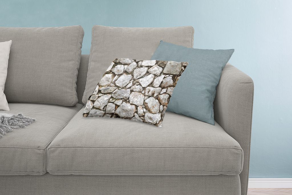 MuchoWow Zierkissen Sofakissen Wohnzimmer Dekokissen 60x40 cm Steinmauer mit kleinen und großen Steinen - Kopfkissen - Polster mit Foto