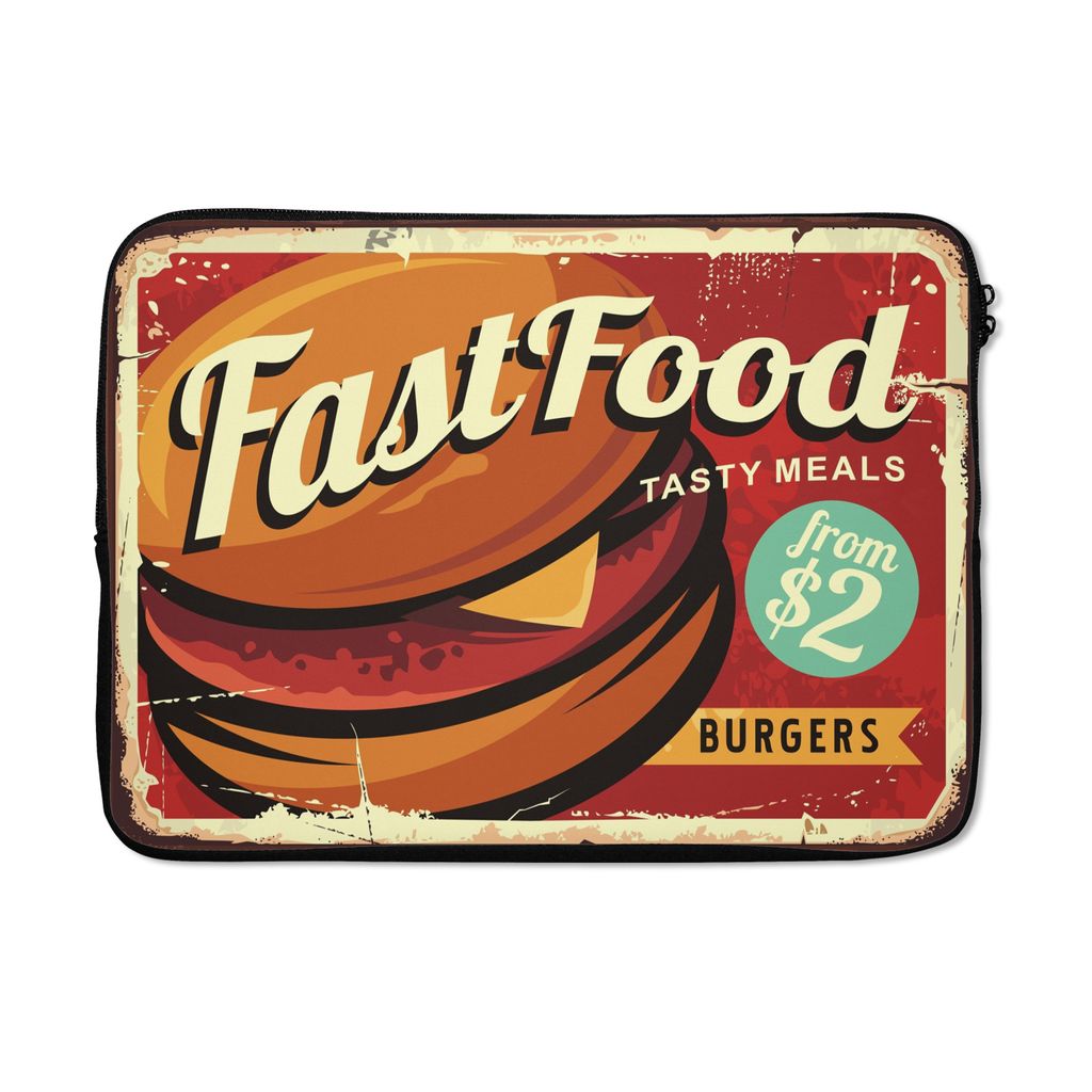 MuchoWow Laptop Hülle 14 ZollHamburger - Vintage - Teller Laptoptasche - Laptoptasche - Stoßsicher - Schutzhaube