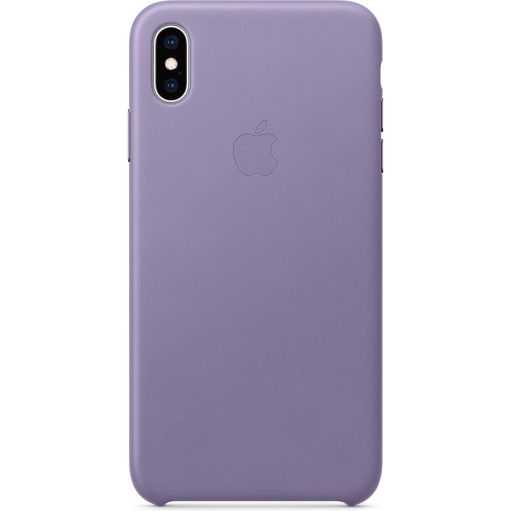 A back view of a violet iPhone case with an embossed Apple logo.