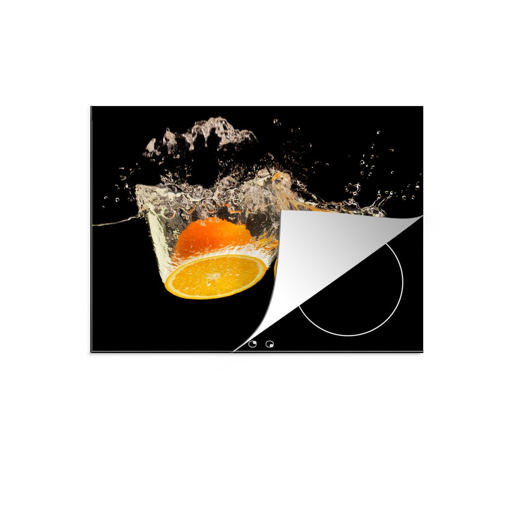 KitchenYeah Herdabdeckplatte Orange - Stillleben - Wasser - Schwarz - Obst , 57x51cm, Küche Deko, Glaskeramikkochfeld Herdabdeckung, Abdeckplatt...