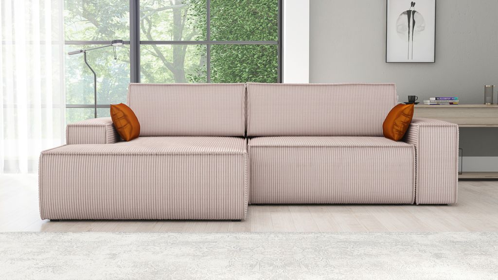Ecksofa TOR mit Schlaffunktion. Farbe: Flamingo.