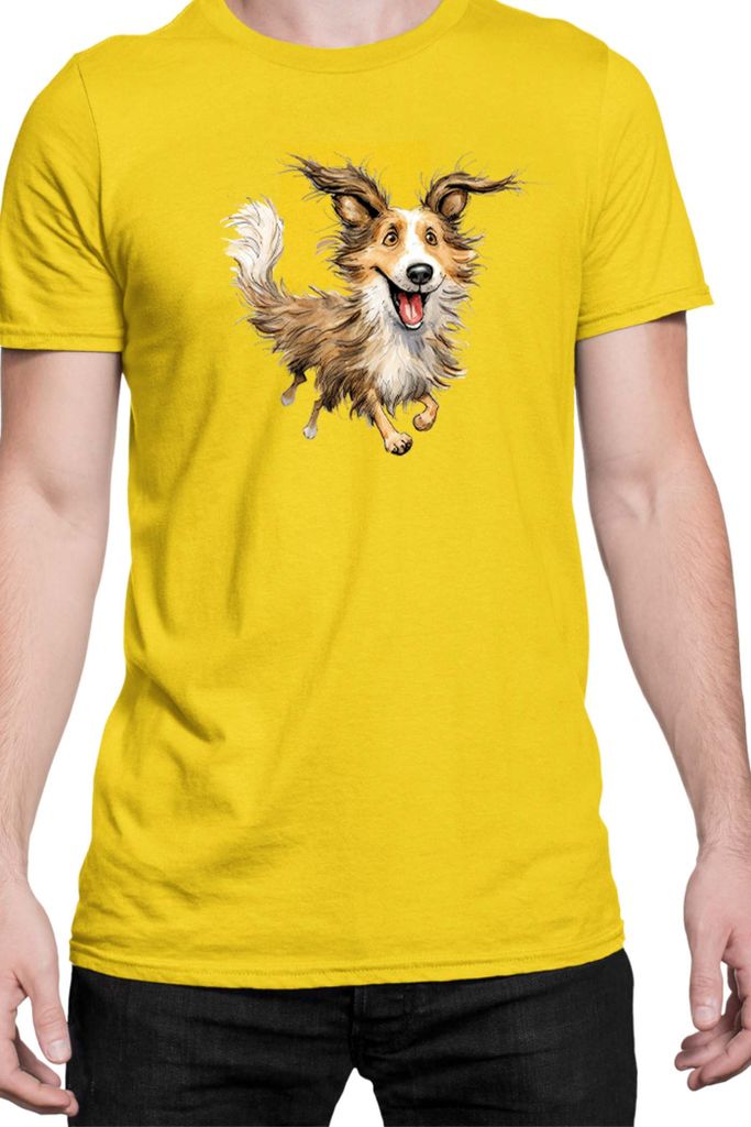 Herren T-Shirt Funny Dogs Breeds Shetland Sheepdog Breed Dog Breed, Man S / Gelb