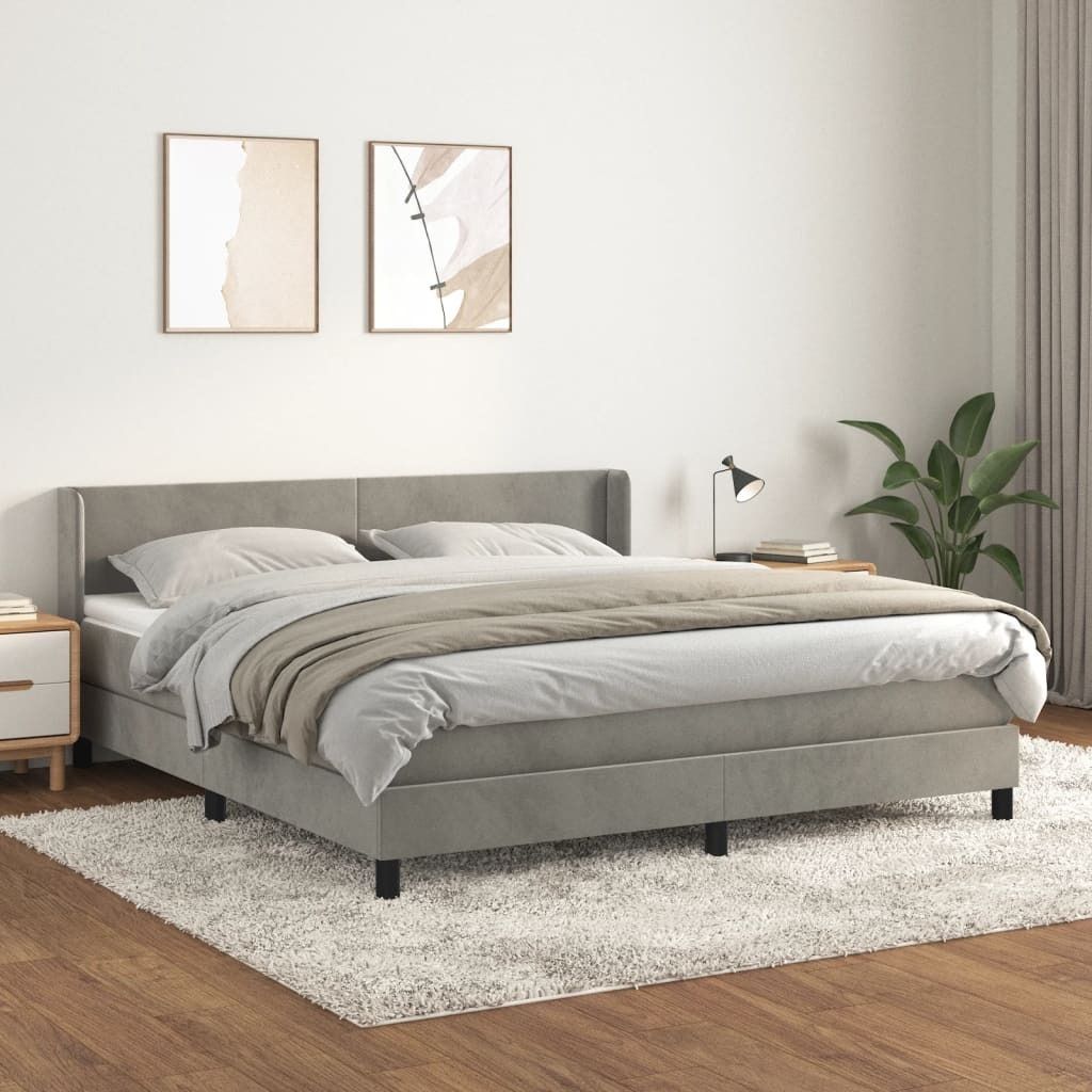 The Living Store Boxspringbett mit Matratze Hellgrau 160x200 cm Samt