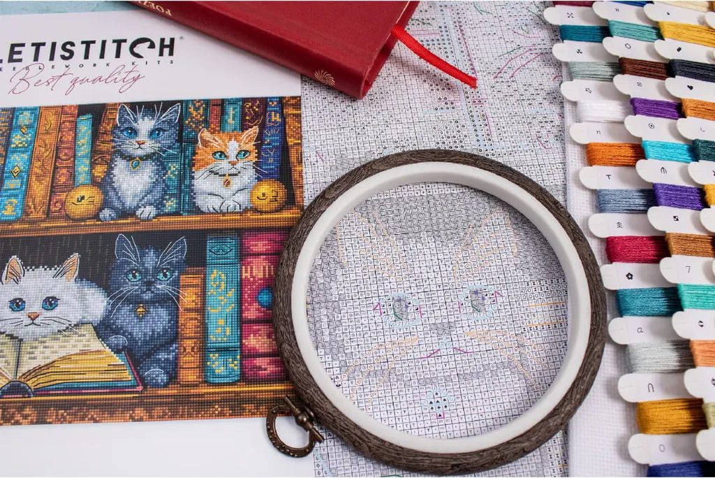 Kit Point de Croix Letistitch Bibliothèque, Broderie 32x22cm à Compter