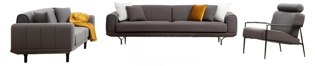 Wohnzimmer Set 3tlg 4-Sitzer 3-Sitzer Sessel mit Kissen Grau Einfarbig