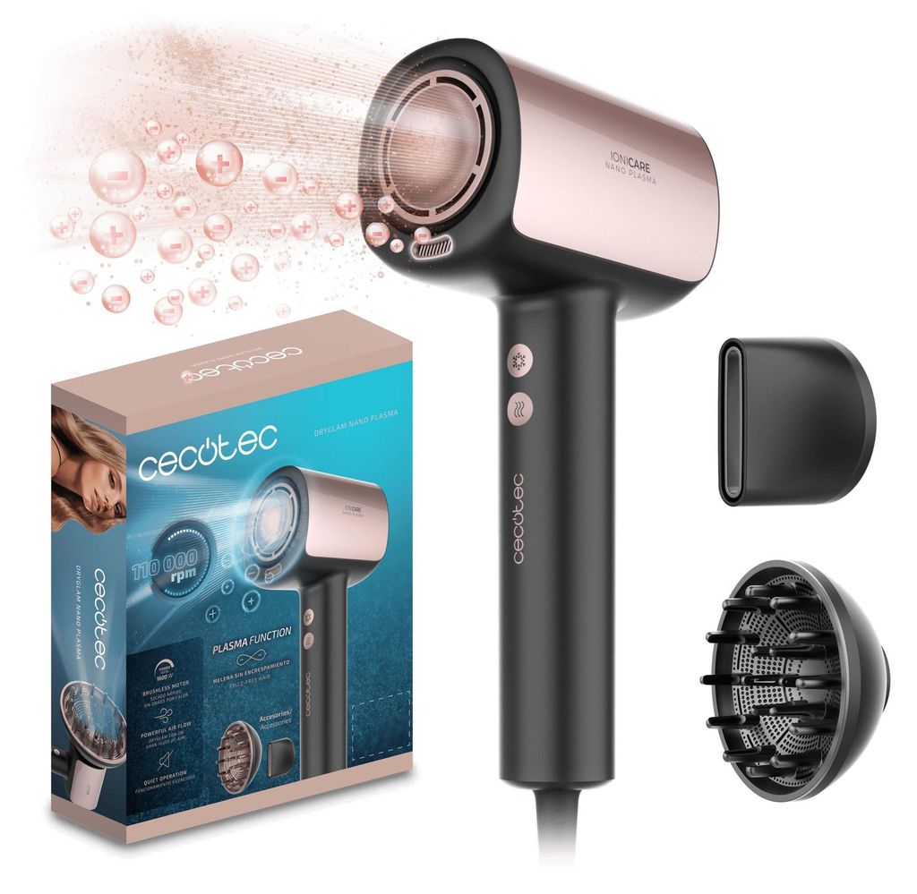 Cecotec DryGlam Nano Plasma, 110000 RPM, 21 L/s, Złoto, Zdjęcie produktu 