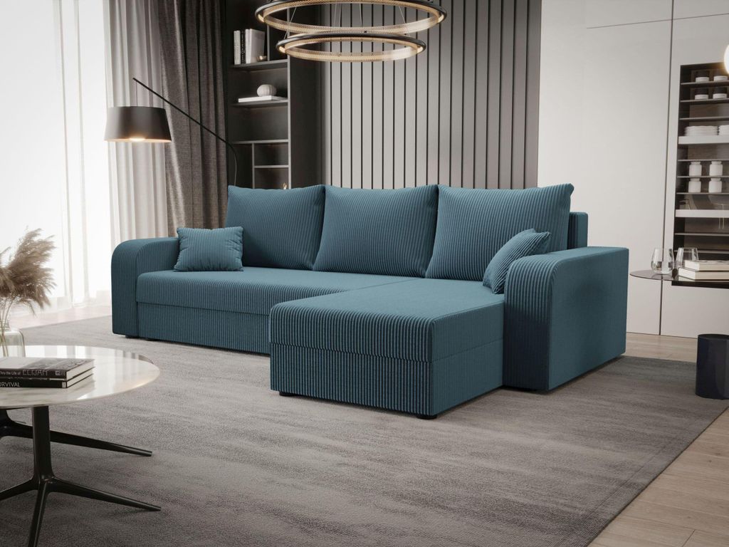 BEDANTE ECKSOFA HEWLET L BIS Zoom 14 Rechts Blau mit Schlaffunktion L-Form Sofa mit Stauraum Bettkasten Wohnzimmersofa Couch Sofa Bettsofa Bettkast...