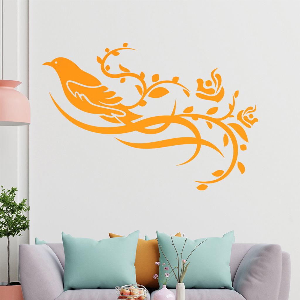 Vogel Ranke Blüte Wandtattoo in 6 Größen - Wandaufkleber Wall Sticker - Dekoration, Küche, Wohnzimmer, Schlafzimmer, Badezimmer