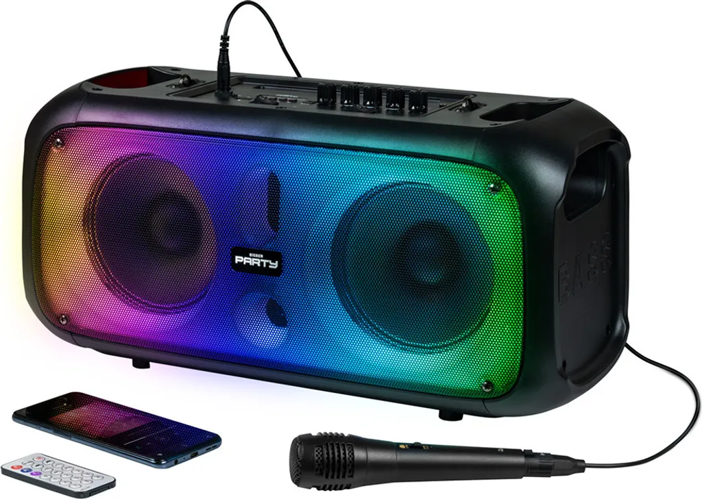 BigBen Interactive PARTYBTHPLH - Altoparlante Bluetooth potente, senza fili, luminoso, prese USB, MicroSD, AUX-IN, equalizzatore, potenza musicale 200W