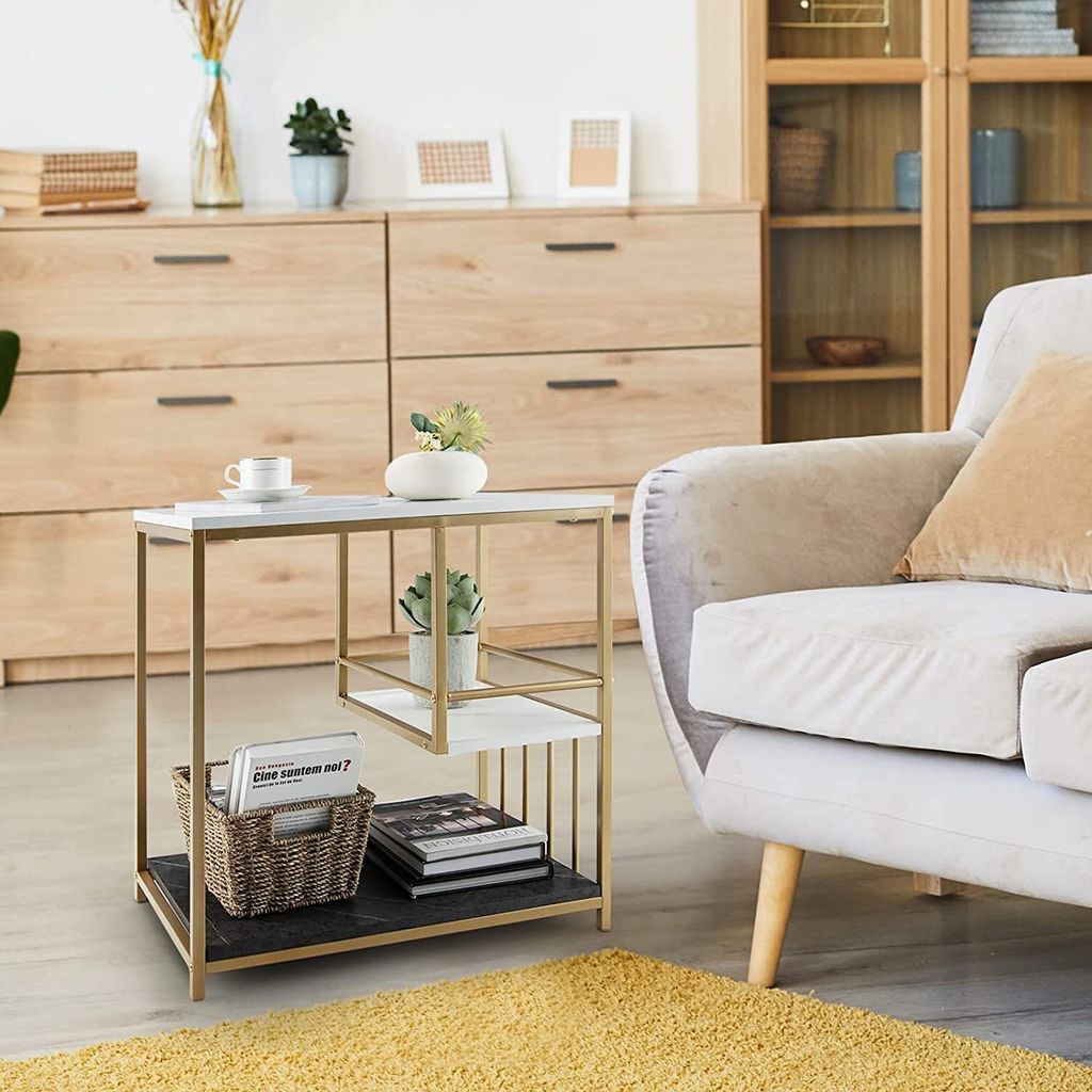 COSTWAY 3 Ebenen Beistelltisch mit Marmoroptik, Couchtisch Produktbild 