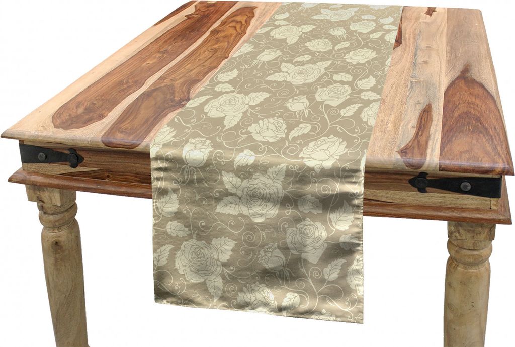 ABAKUHAUS Erdfarben Tischläufer, Flourish Rose Petal, Esszimmer Küche Rechteckiger Dekorativer Tischläufer, 40 x 180 cm, Creme Tan
