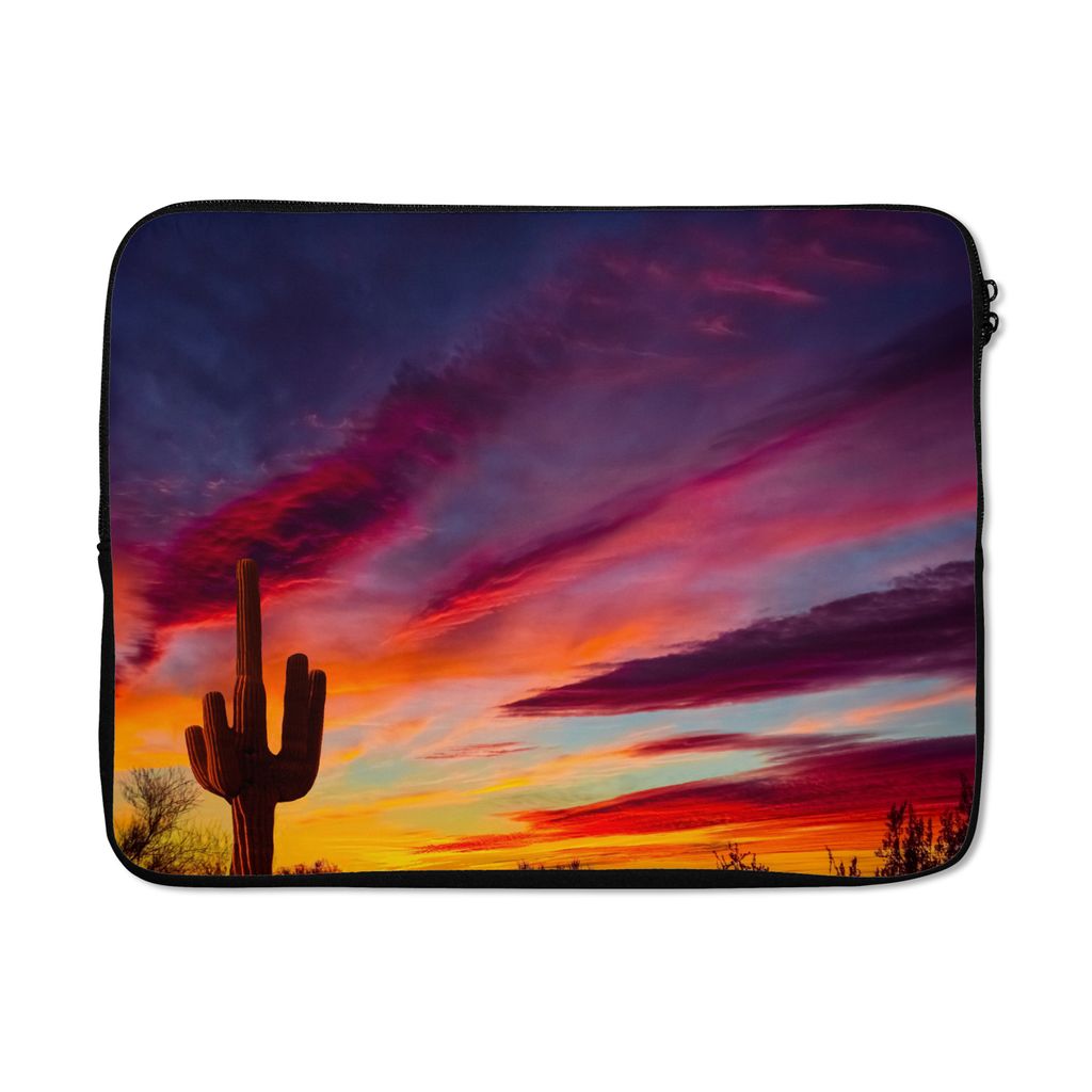 MuchoWow Laptop Hülle 15 Zoll Kaktus - Himmel - Sonnenuntergang - Lila - Rosa Laptoptasche - Laptoptasche - Sleeve - Rundum-Schutz