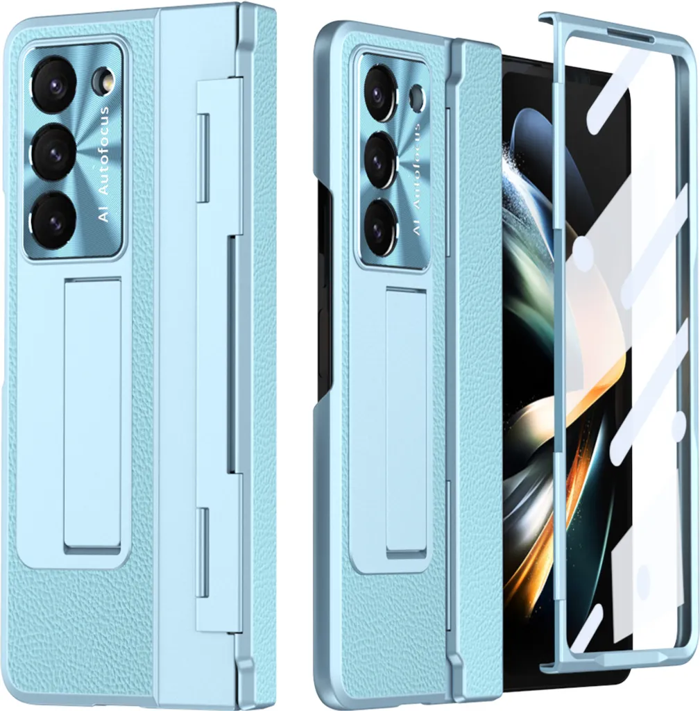 Custodia Samsung Galaxy Z Fold 6 Blu Litchi con Stand e Protezione Full