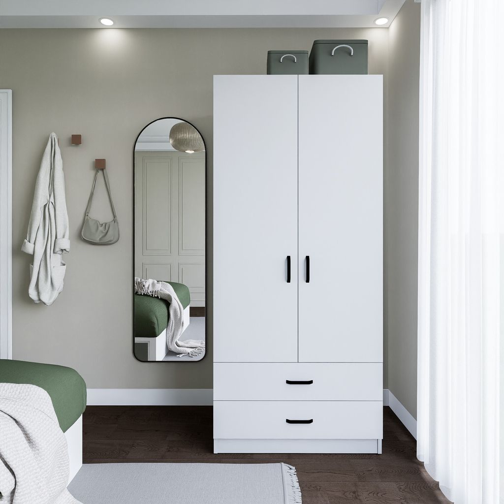 Skye Decor, Yaman 1600-042 - White, Kleiderschrank, Mattweiß, 100 % MELAMINBESCHICHTETE SPANPLATTEN, 80 x 47 x 182 cm