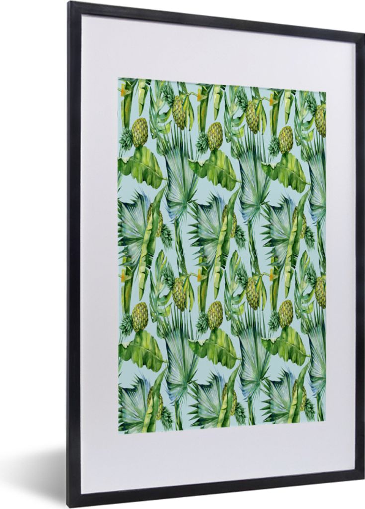 MuchoWow MuchoWow Gerahmtes Poster Vintage - Blätter - Ananas 40x60 cm - Poster mit zchwarzem Bilderrahmen - Poster in Rahmen