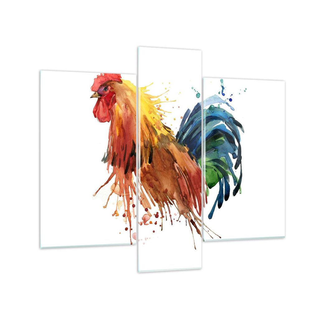 Bilder auf glas - Hahn Ilustration Tier Farben - 95x80cm - Glasbilder - Wandbilder - Kunstdruck - zum Aufhängen bereit - Wanddekoration aus Glas -...