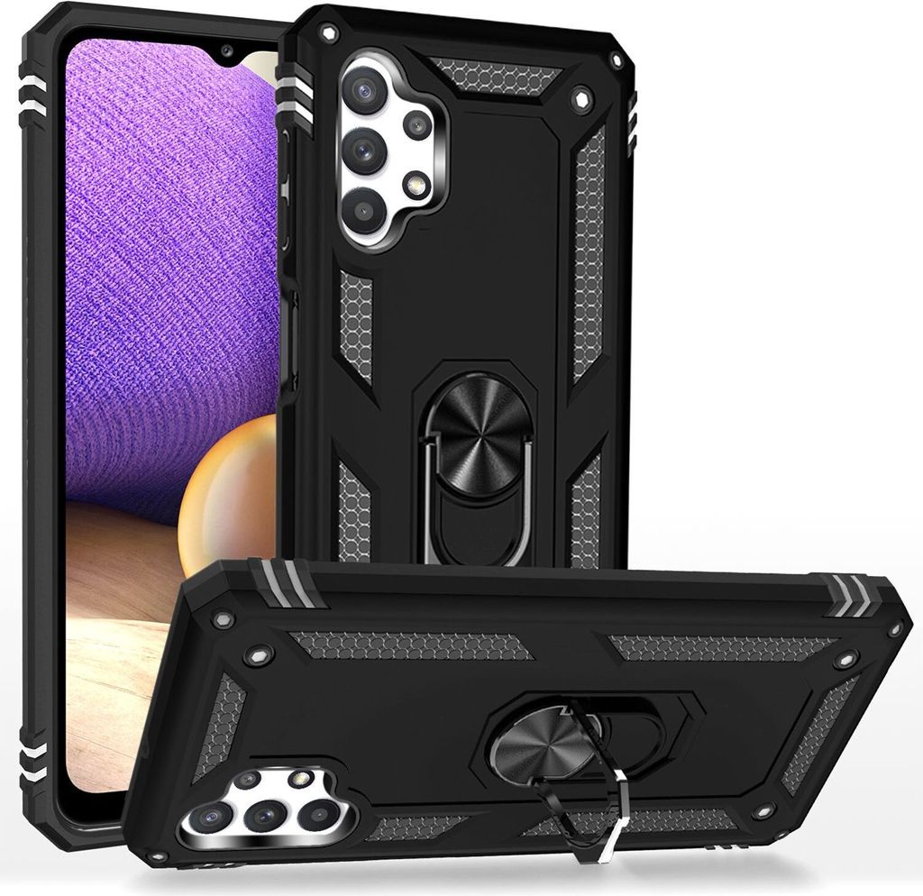 NALIA Ring Handy Hülle für Samsung Galaxy A32 5G, Cover mit 360° Finger Halter Schwarz