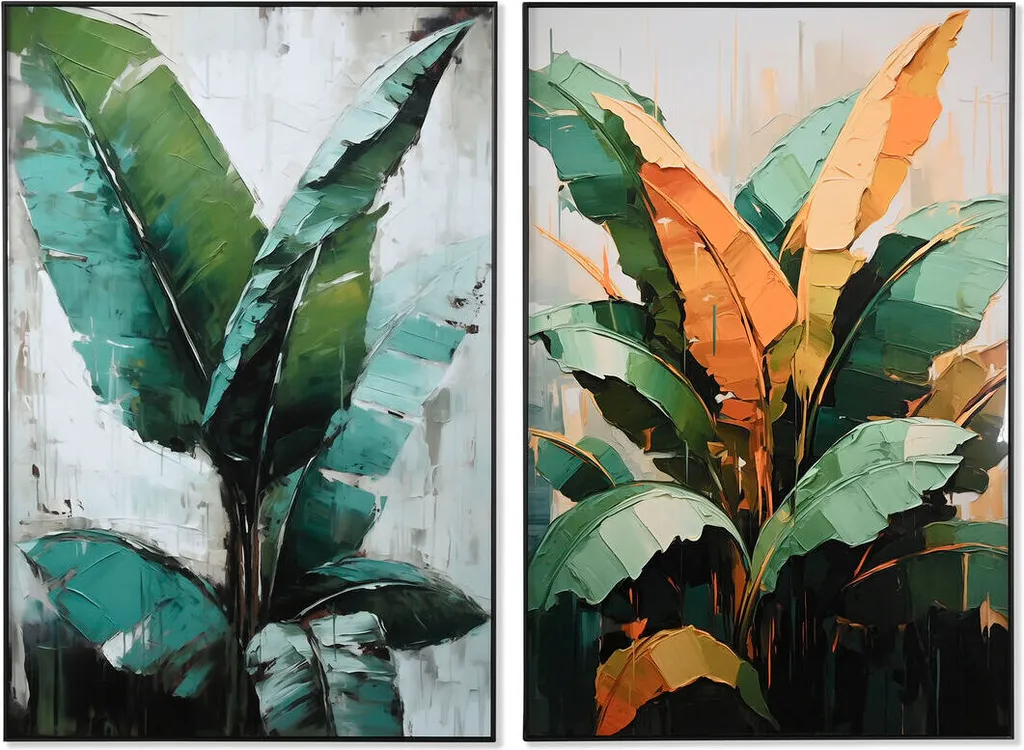 Tableau Mural Décoratif Palmiers Tropicaux Verts - Lot de 2 Toiles