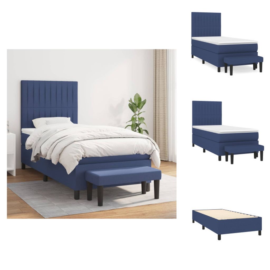 vidaXL Boxspringbett mit Matratze Blau 90x200 cm Stoff - Betten & Bettgestelle