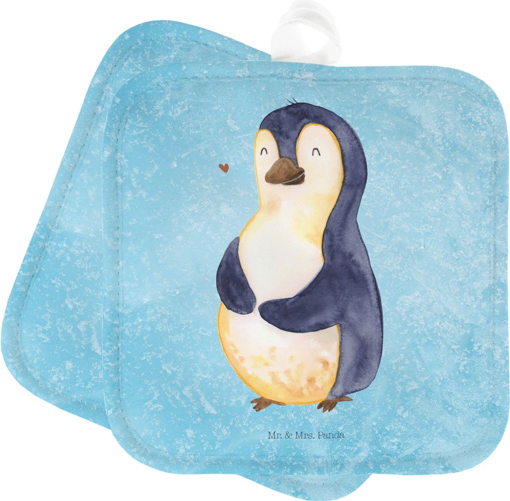 Mr. & Mrs. Panda Topflappen Pinguin Diät - Eisblau - Geschenk, Topfuntersetzer, Bauch, Abnehmen, im Doppelpack, topfhalter, Set, Doppel