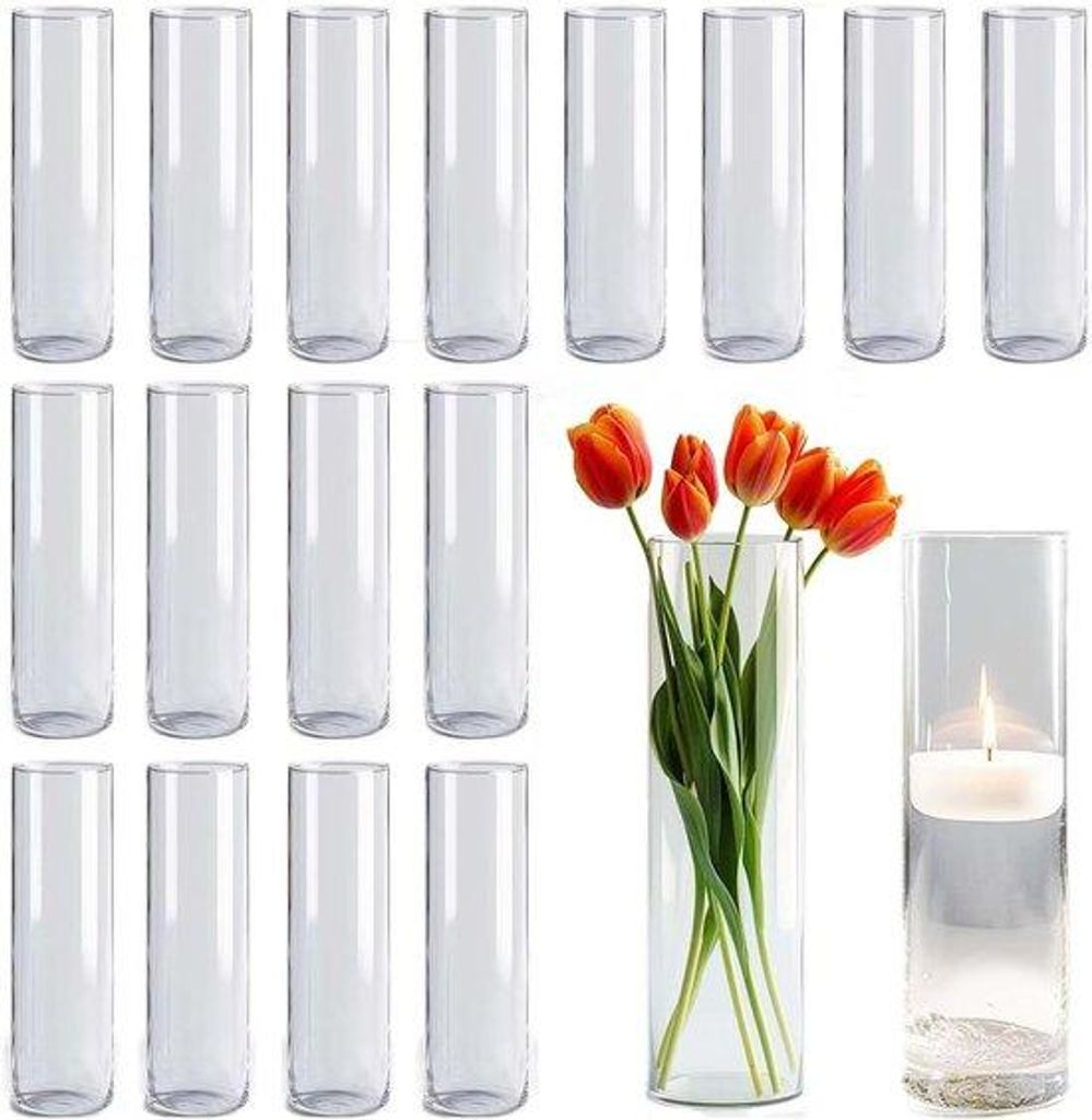 Famanu Glasvase Zylindrisch für Bürodeko - Blumen- und Kerzenvase (18 x 4 x 5 x 19 cm)