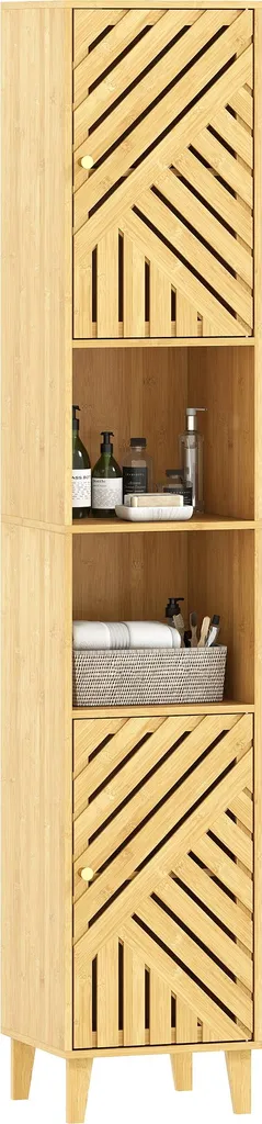 Meuble colonne de salle de bain étroit avec niches et étagères réglables