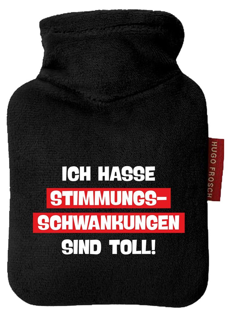 Huuraa Mini-Wärmflasche Ich hasse Stimmungsschwankungen sind toll 0,2 Liter Black Mini Veloursbezug Taschenwärmer Geschenkidee