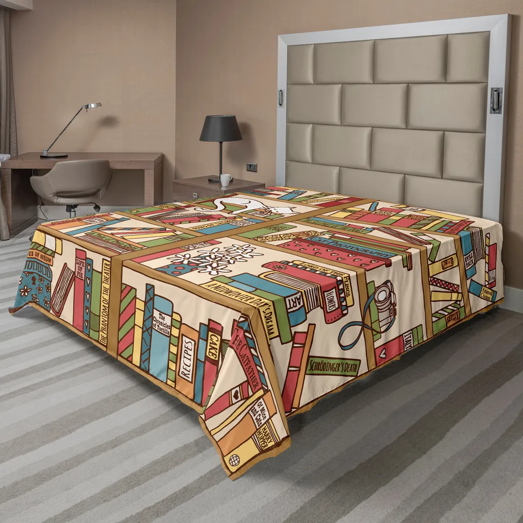 ABAKUHAUS Drap de Lit Chat et Bibliothèque 260x228 cm en Tissu Doux