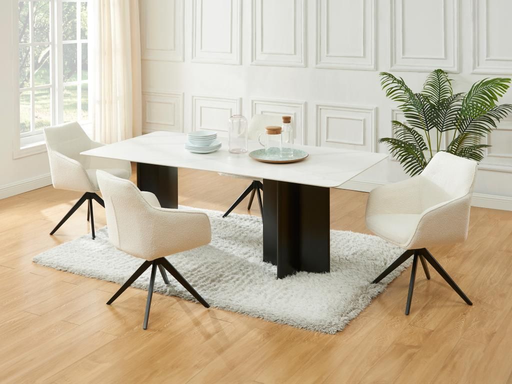 Esstisch - 8 Personen - Keramik & MDF - Marmor-Optik Weiß & Produktbild 