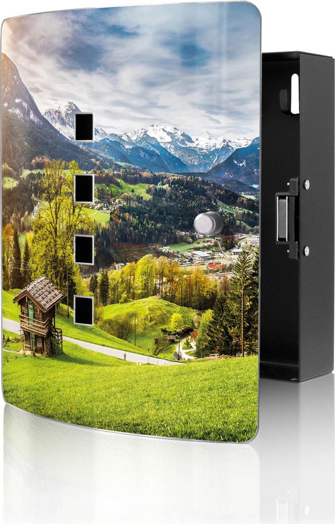 banjado Design Schlüsselkasten aus Edelstahl für 10 Schlüssel, Schlüsselschrank 24 x 21,5 x 7cm groß mit Magnetverschluss, Berchtesgadener Lan...