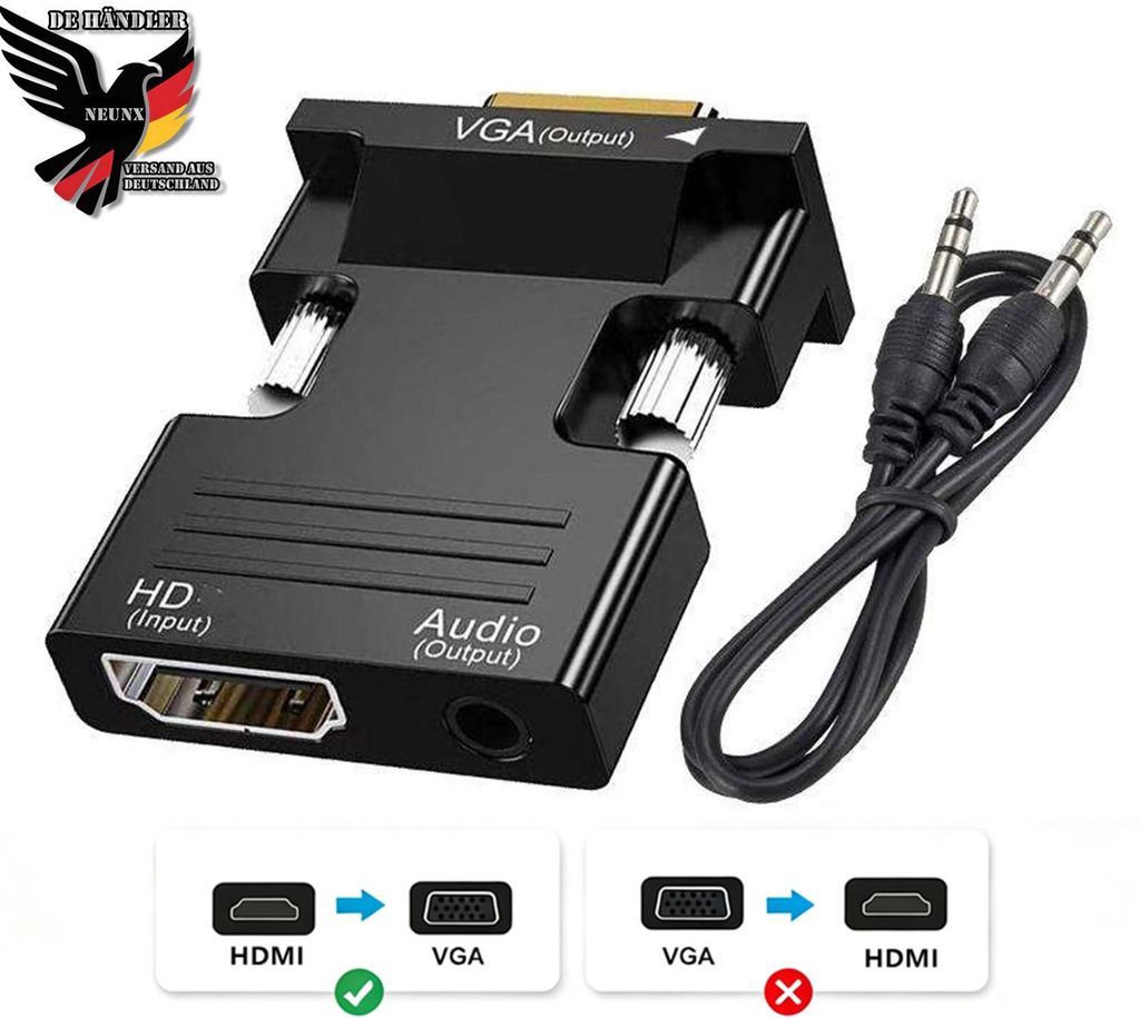 HDMI auf VGA Adapter mit 3.5mm Audiokabel 1080P 60Hz | HDMI Produktbild 