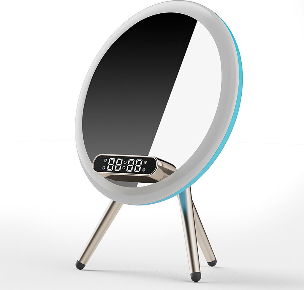 Wecker Lautsprecher, Schminkspiegel, Helligkeit einstellbar, LED-Tischlampe, Musik-Player für Kinder, Schlafzimmer, Camping, Blau