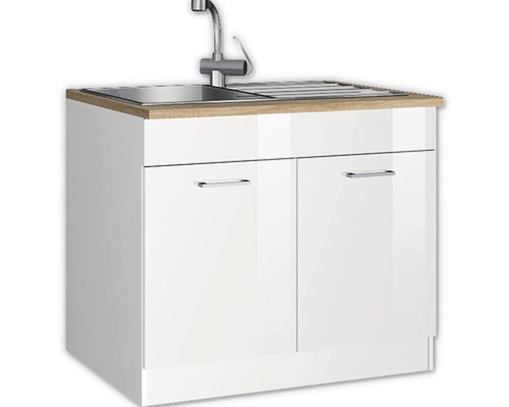 Held Möbel Spülenschrank Mailand BxTxH 100 x 60 x 85 cm weiß hochglanz zerlegt 476.6210