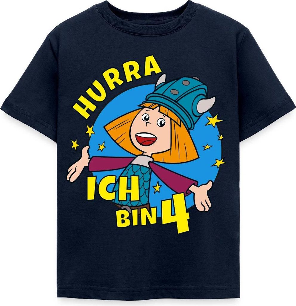 Spreadshirt Wickie Und Die Starken Männer 4. Geburtstag Kinder T-Shirt, 98/104 (3-4 Jahre), Navy