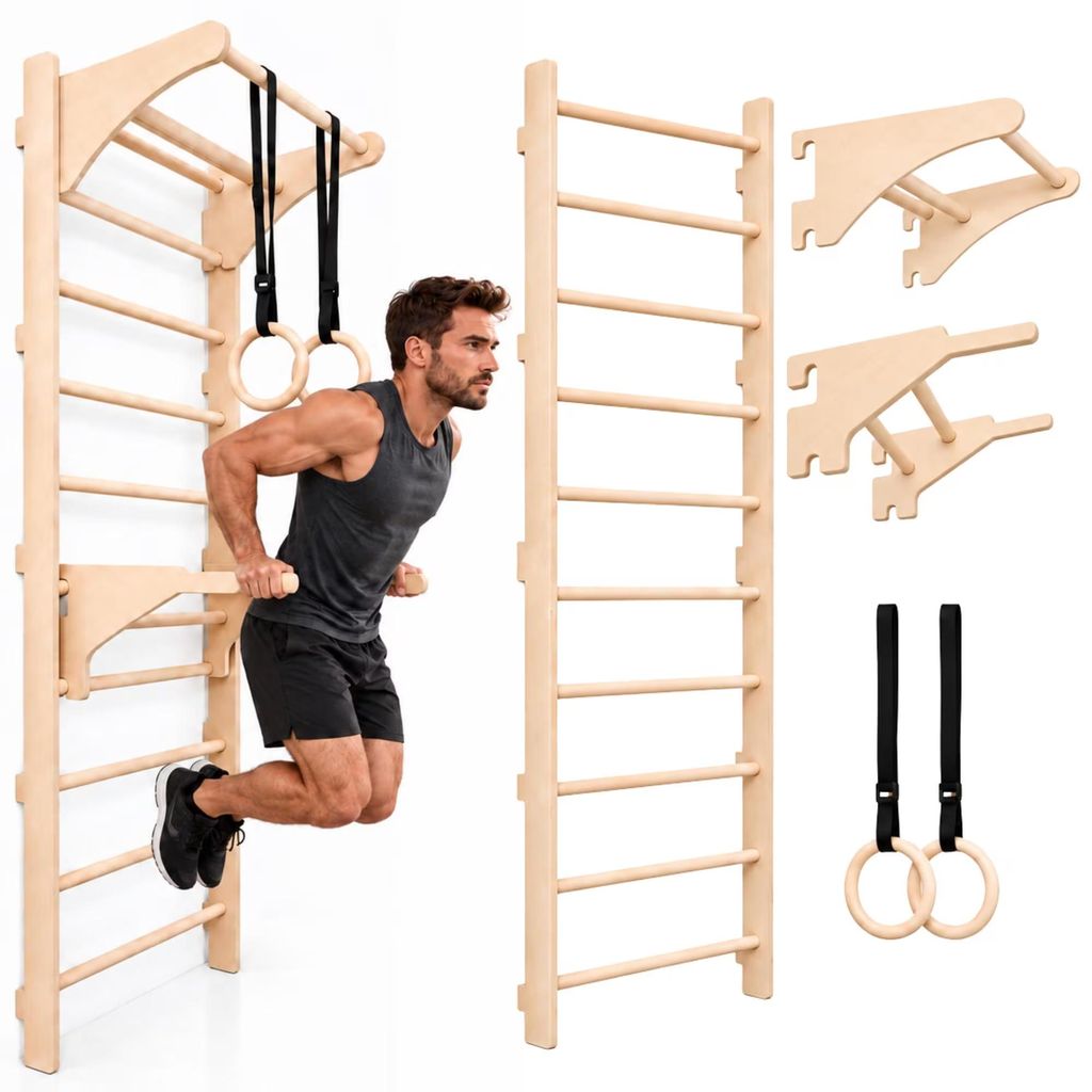 MAMOI® Sprossenwand mit Klimmzuggriff und Dip-Barren für Produktbild 