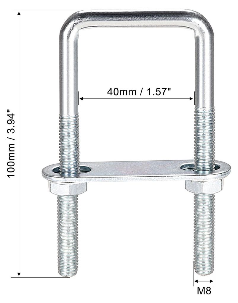 1 Stš¹ck Vierkant U-Bolzen Bš¹gelbolzen Bš¹gelschrauben 1-5/8"(40mm) Innenbreite Kohlenstoffstahl M8 mit Muttern, Rahmenplatte, runde Unterle...