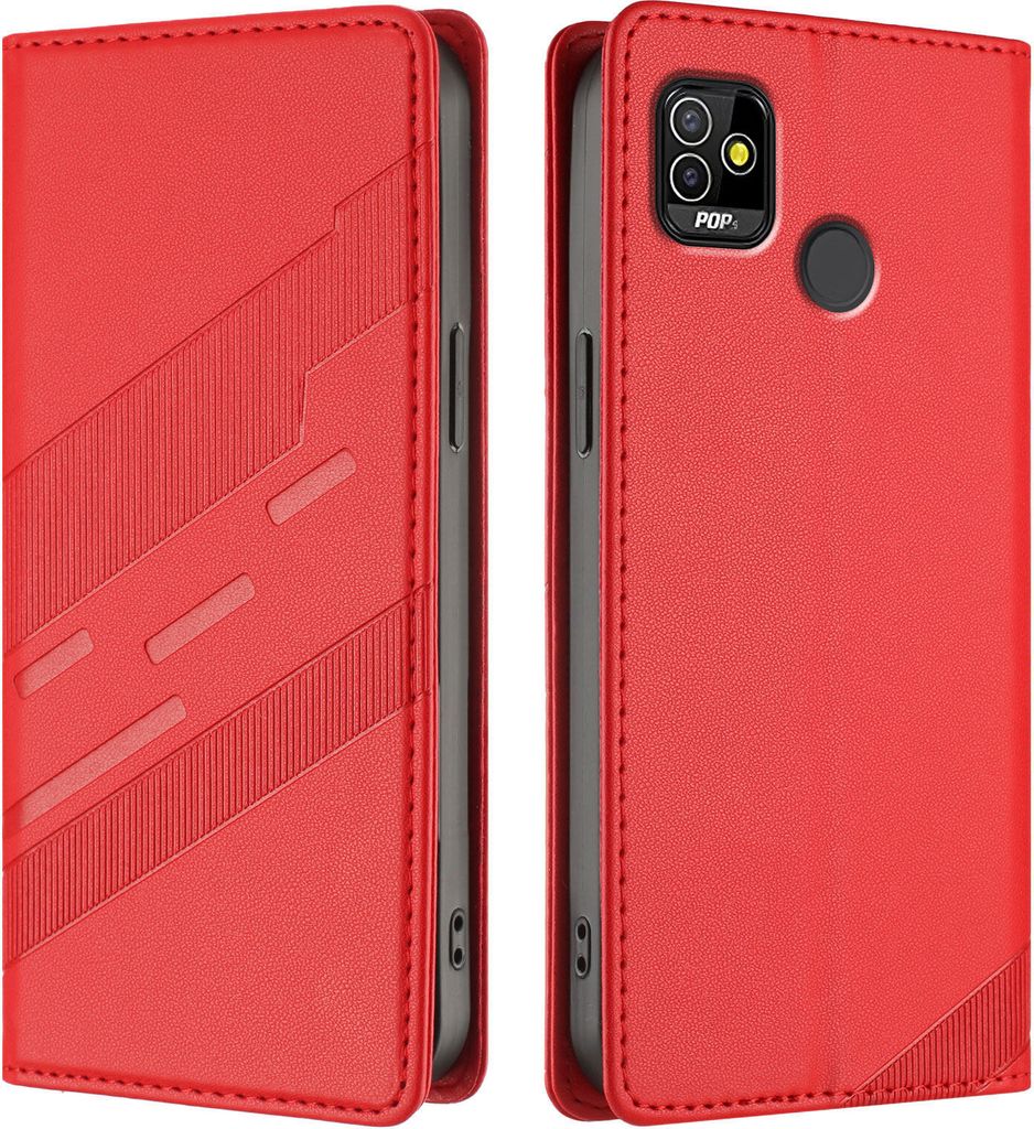 Hülle für Tecno Pop 5, Kunstleder Brieftaschen Handyhülle mit Kartenfach und Standfunktion Rot
