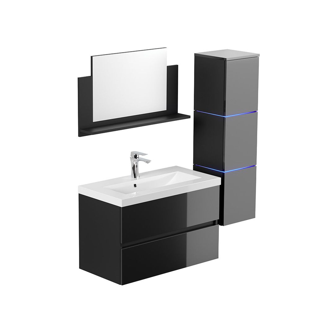 HOME DELUXE - Badmöbel - Set - WANGEROOGE BIG Deluxe – Größe: L, Farbe: Schwarz, Breite Waschbecken: ca. 80 cm I Badezimmermöbel Waschtisch W...