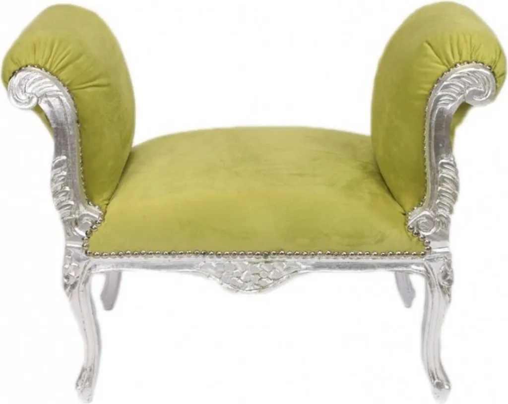 Tabouret Baroque Casa Padrino Vert Jade et Argent - Banc de Luxe Chic