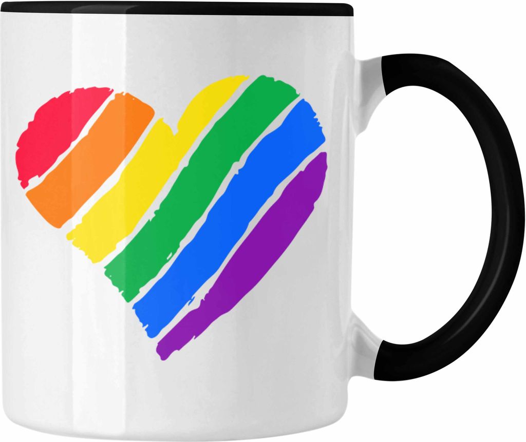 Trendation - Regenbogen Tasse Geschenk LGBT Schwule Lesben Transgender Grafik Pride Herz (Schwarz)