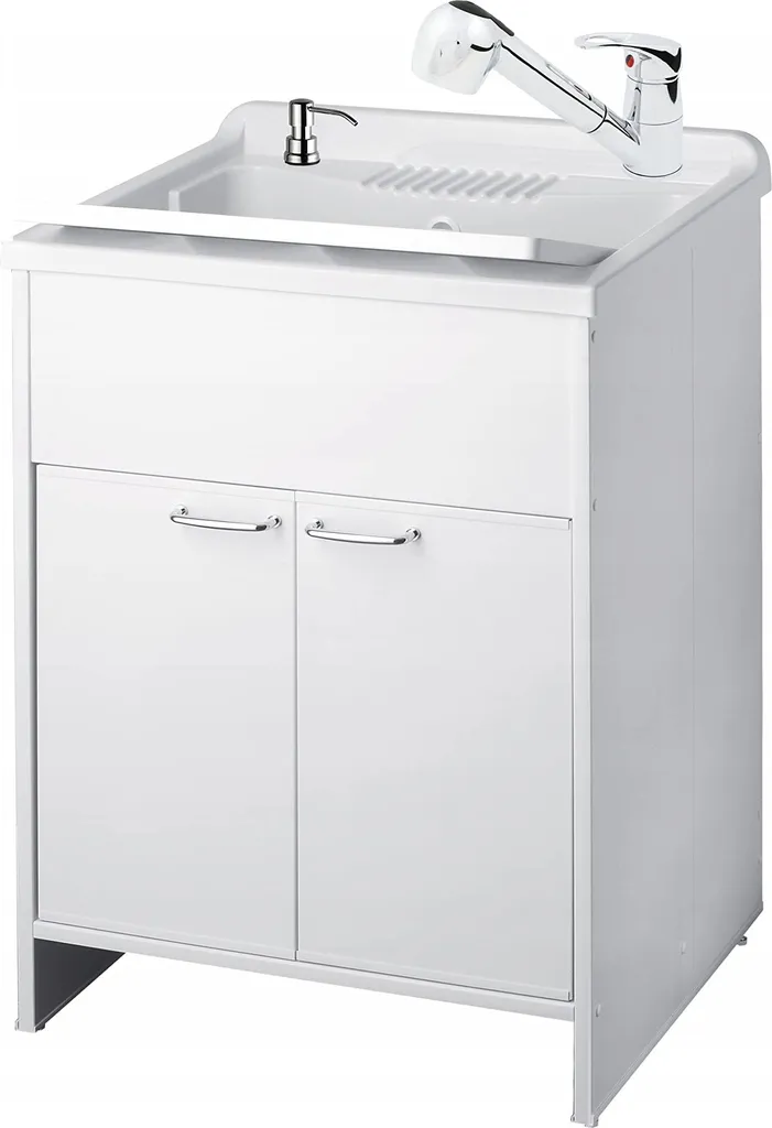 Meuble sous-évier 60 cm avec évier intégré SIGO blanc 2 portes battantes
