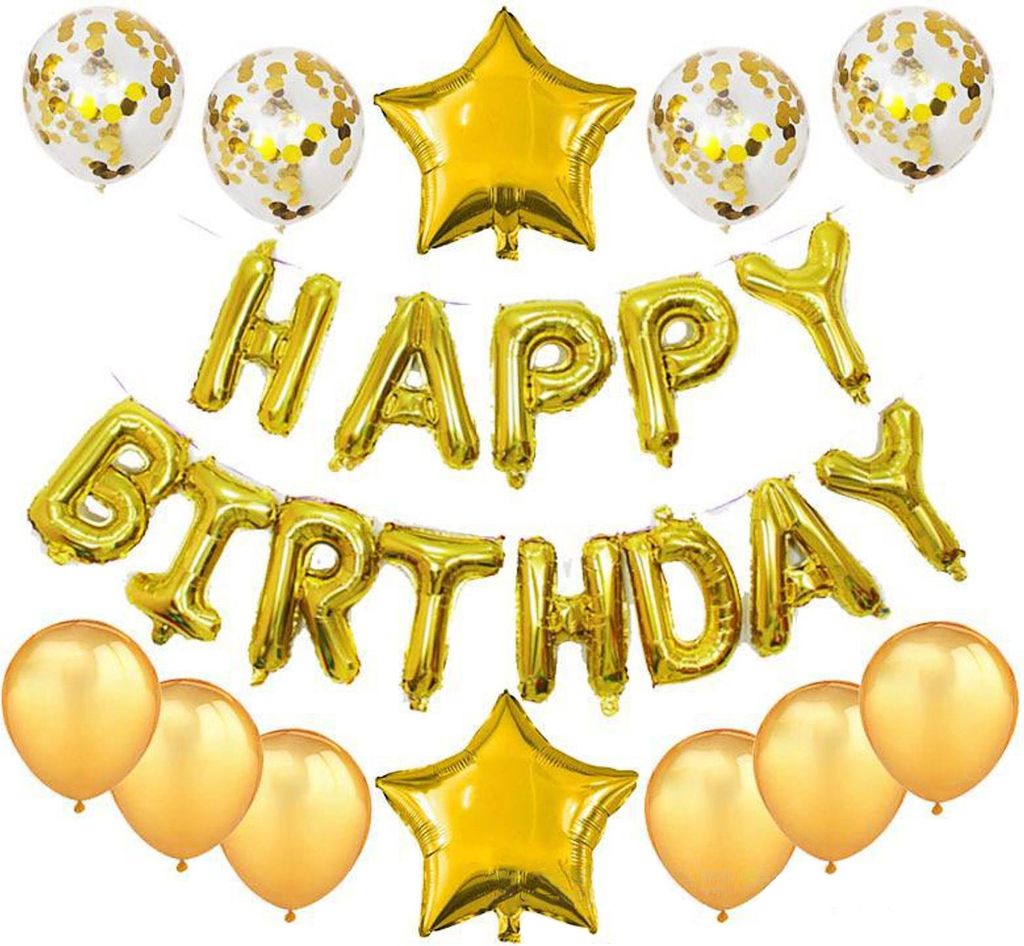 Vivi Idee Luftballon 25 St. Set Partydeko Folieballon und Konfetti Happy Birthday für Geburstag Gold