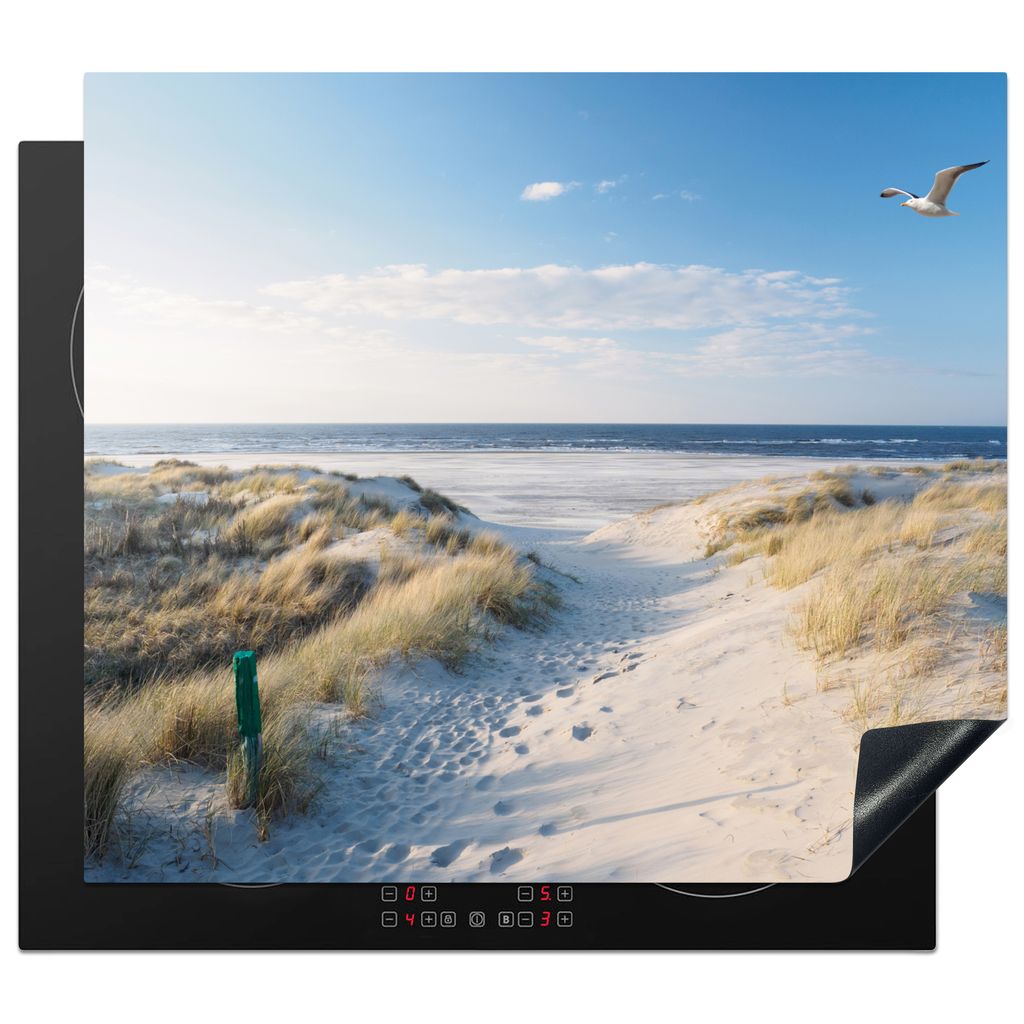 KitchenYeah Herdabdeckplatte Düne - Möwe - Strand - Meer - Sonne , 58x51cm, Küche Deko, Glaskeramikkochfeld Herdabdeckung, Abdeckplatte fùr K...