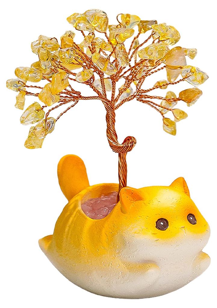 Kleiner Geldbaum aus künstlichen Kristallen mit Cartoon-Tiertopf, handgefertigt aus Kupferdraht, Feng-Shui-Ornament für Zuhause, Büro oder Schre...