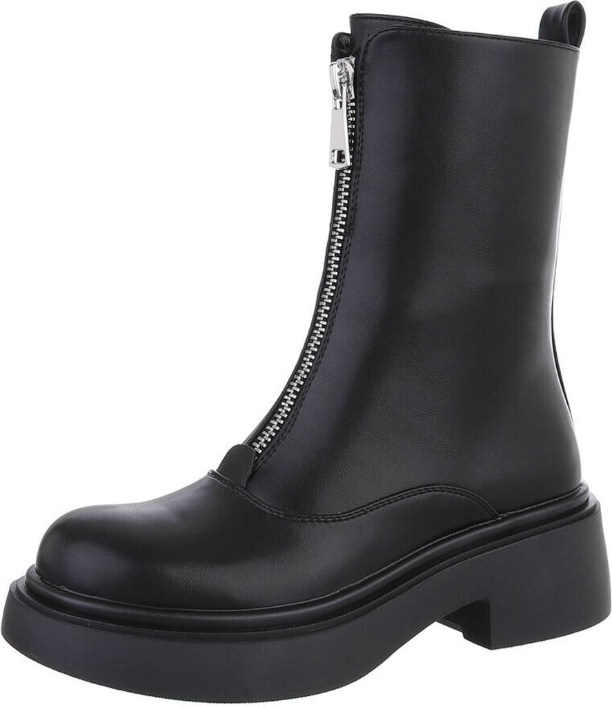 Ital-Design Damen Stiefeletten Leicht gefüttert Lederoptik Plateaustiefeletten 87451924 Schwarz Gr. 37