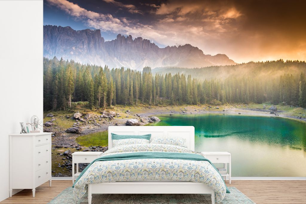 MuchoWow Fototapete für Wohnzimmer oder Schlafzimmer Wandtapete Vinyl Motivtapete Dolomiten - Wasser - Italien - 360x240 cm - Vinyl-Tapete