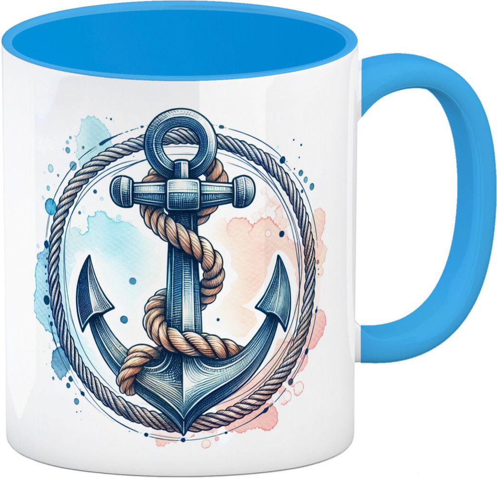 Anker mit Seil Kaffeebecher in hellblau