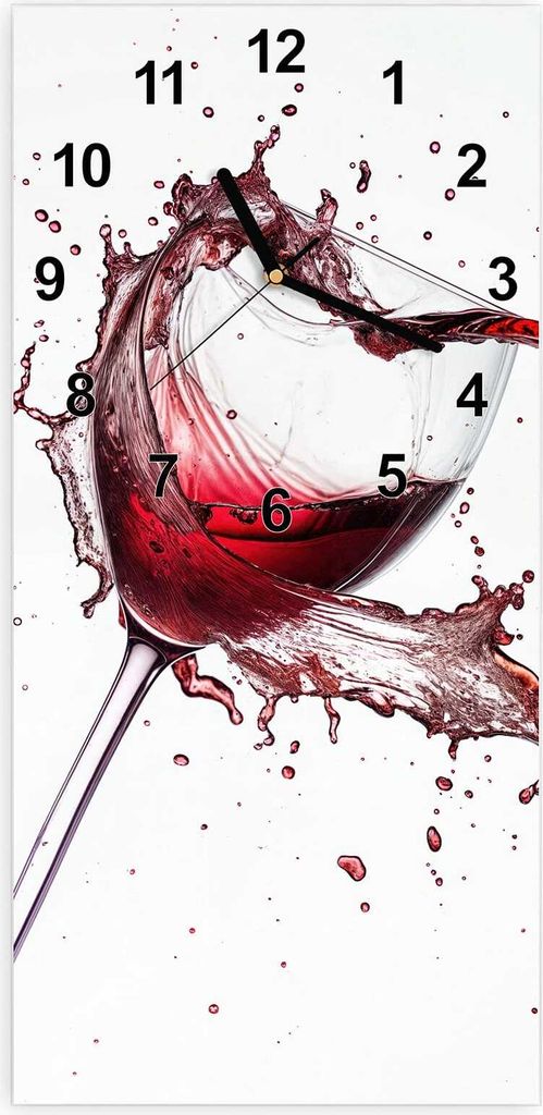 Wanduhr aus Glas mit Motiv Weingläser Herz- 30 x 60 cm - inkl. Aufhängesystem
