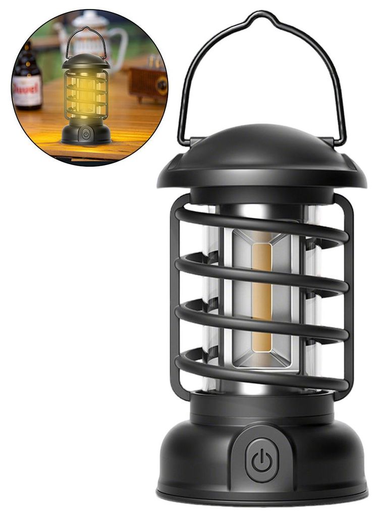 Retro Campinglampe LED dimmbar, COB Camping Laterne 400 Lumen mit Haken, tragbare Zeltlampe für Outdoor Camping Garten
