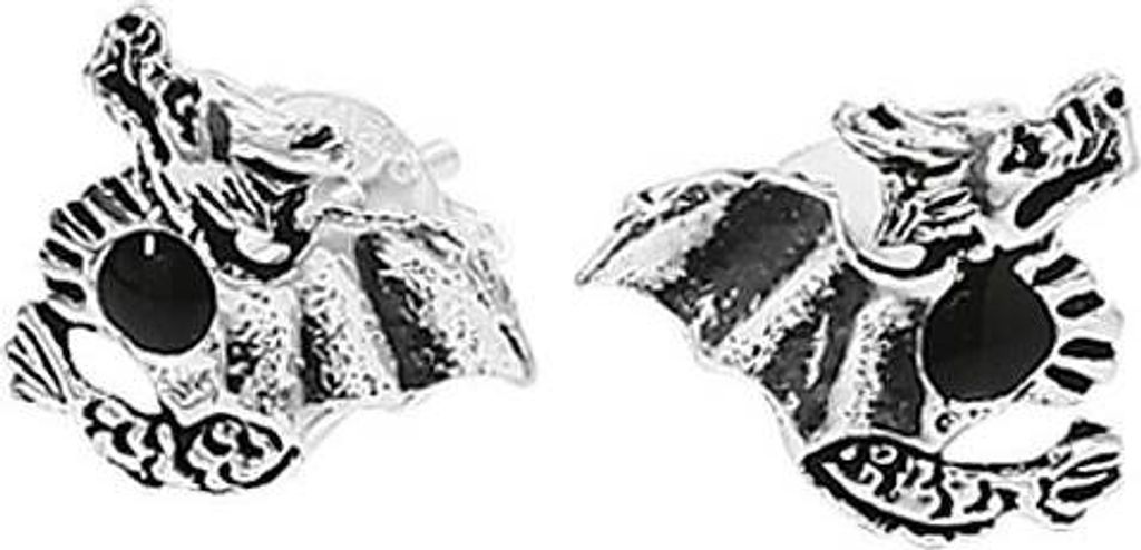 Paar 925 Sterlingsilber Keltische Gothic Ohrstecker Nepomuk Drache mit Onyx 7056